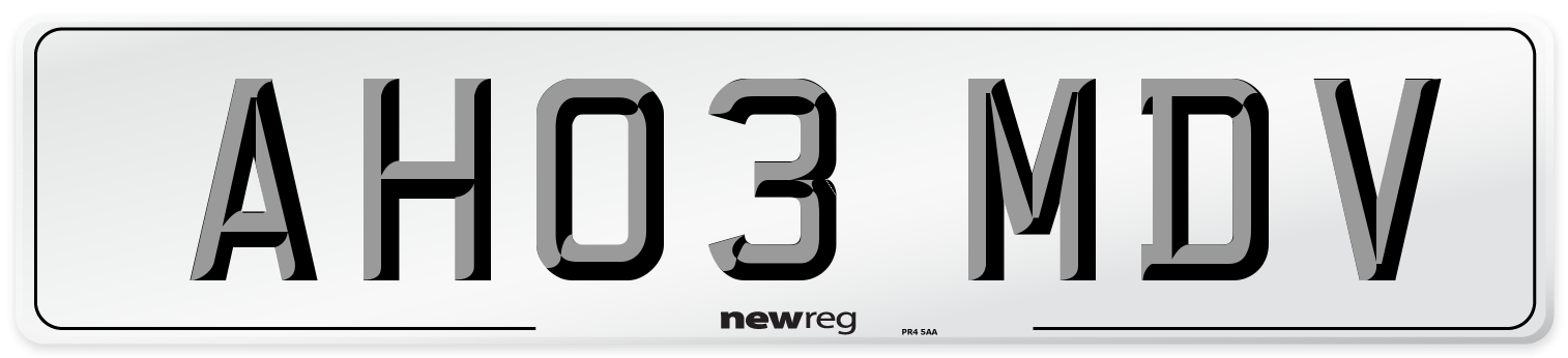 AH03 MDV Number Plate from New Reg